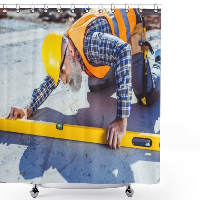 Personality  Construction Worker Using Spirit Level Shower Curtains