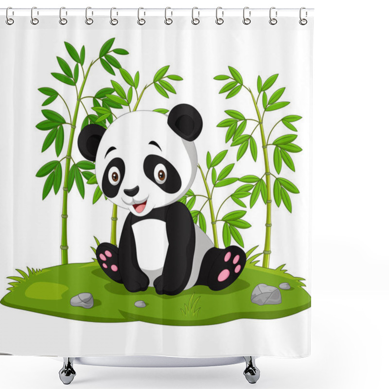 Personality  Vector Illustration Of Cartoon Baby Sitting Panda In The Jungle Bamboo Shower Curtains