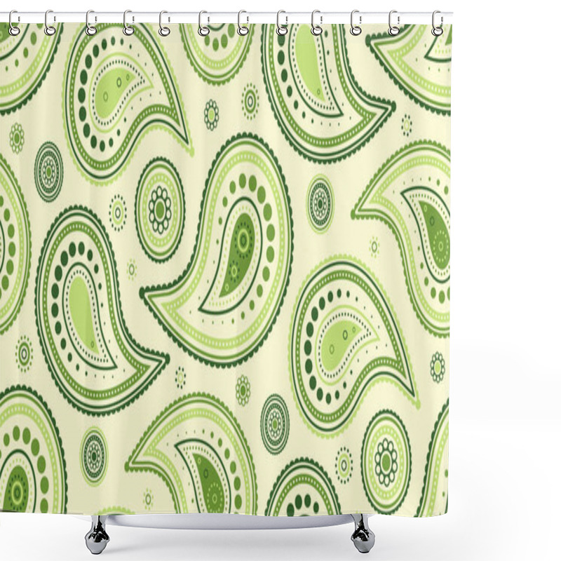 Personality  Elegant Green Paisley Pattern On A Cream Background.  Perfect For Textiles, Wallpaper, Or Website Design.  Features Intricate Details And A Sophisticated, Nature-inspired Aesthetic. Shower Curtains