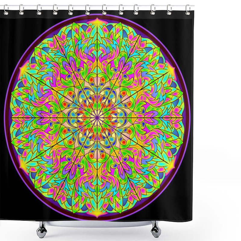 Personality  Beautiful Gothic Window With Stained Glass In Medieval Style. Fantasy Ornament Done In Kaleidoscopic Style. Shower Curtains