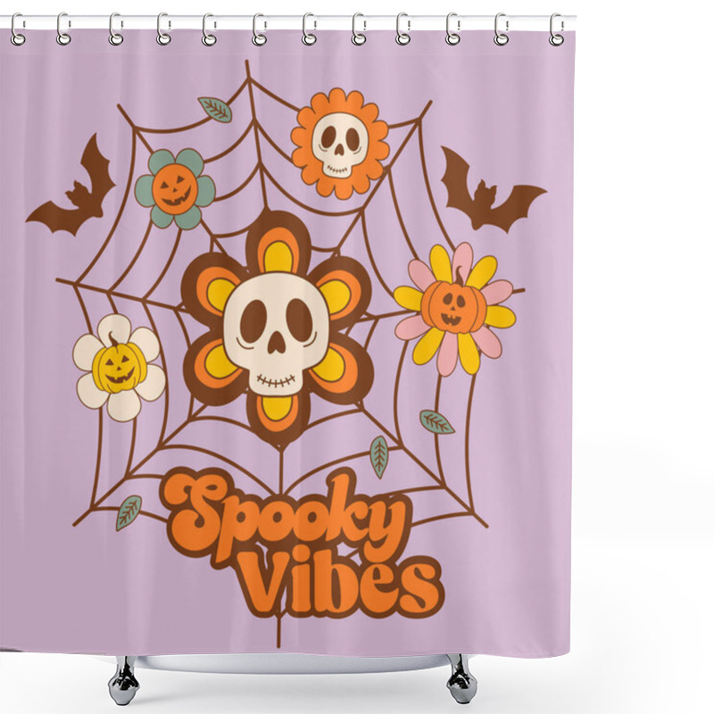 Personality  Halloween Poster With Spiderweb, Skull, Flowers Shower Curtains