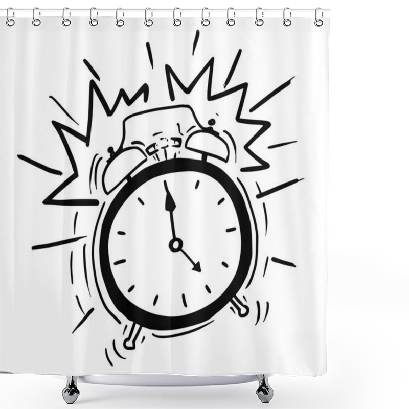 Personality  Vector Cartoon  Of The Classicl Alarm Clock Ringing Shower Curtains