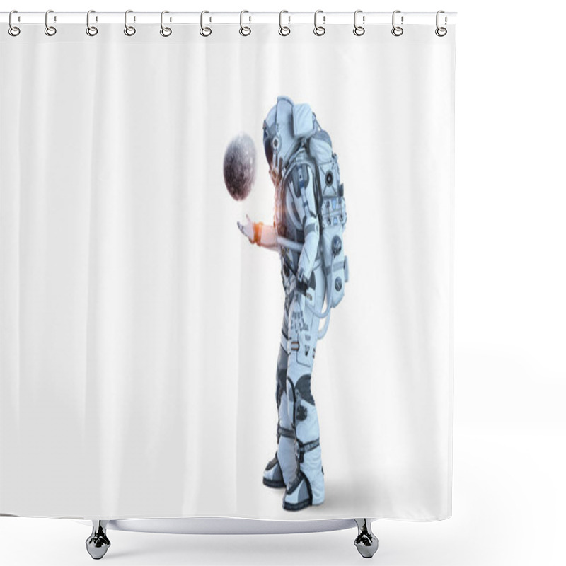 Personality  Spaceman And His Mission. Mixed Media Shower Curtains