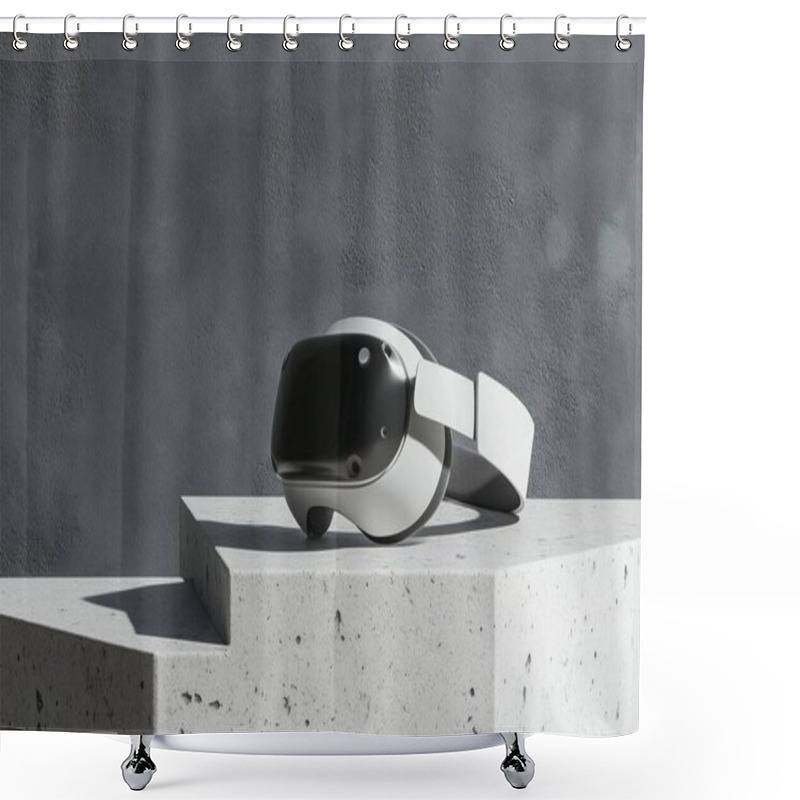 Personality  Modern VR Headset On Concrete Surface - Minimalistic Product Display Shower Curtains