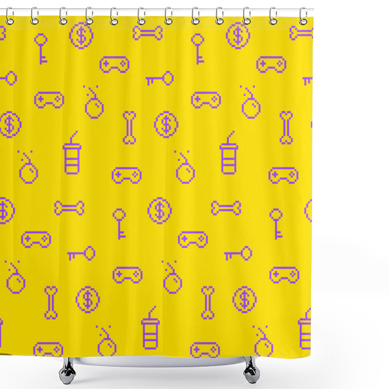 Personality  Seamless Oldschool Gaming Inspired Pattern, Game Icons, Achievem Shower Curtains