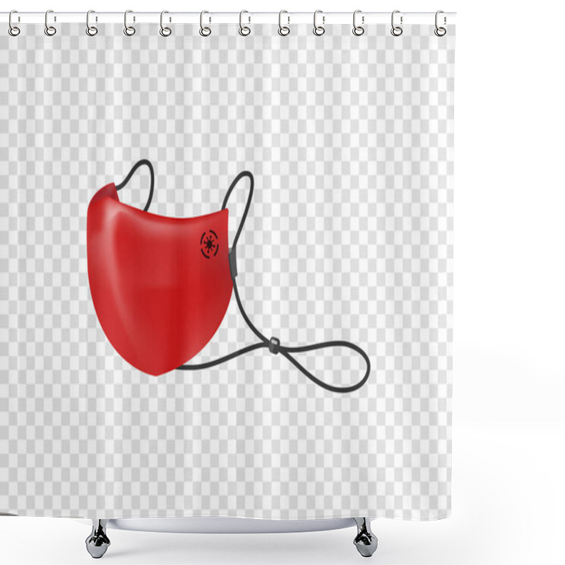 Personality  Red Cotton Face Mask With Long Strap And Virus Logo To Protect Corona Virus Covid19 Vector Isolated On Transparency Background Shower Curtains