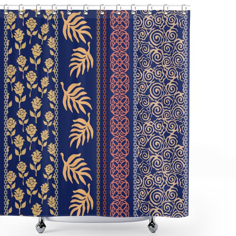 Personality  Set Of Bohemian Borders With Floral Motifs. Shower Curtains