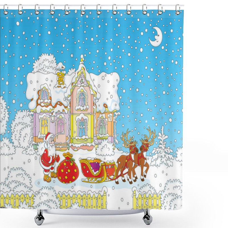 Personality  Santa With Christmas Gifts And Sledge Shower Curtains