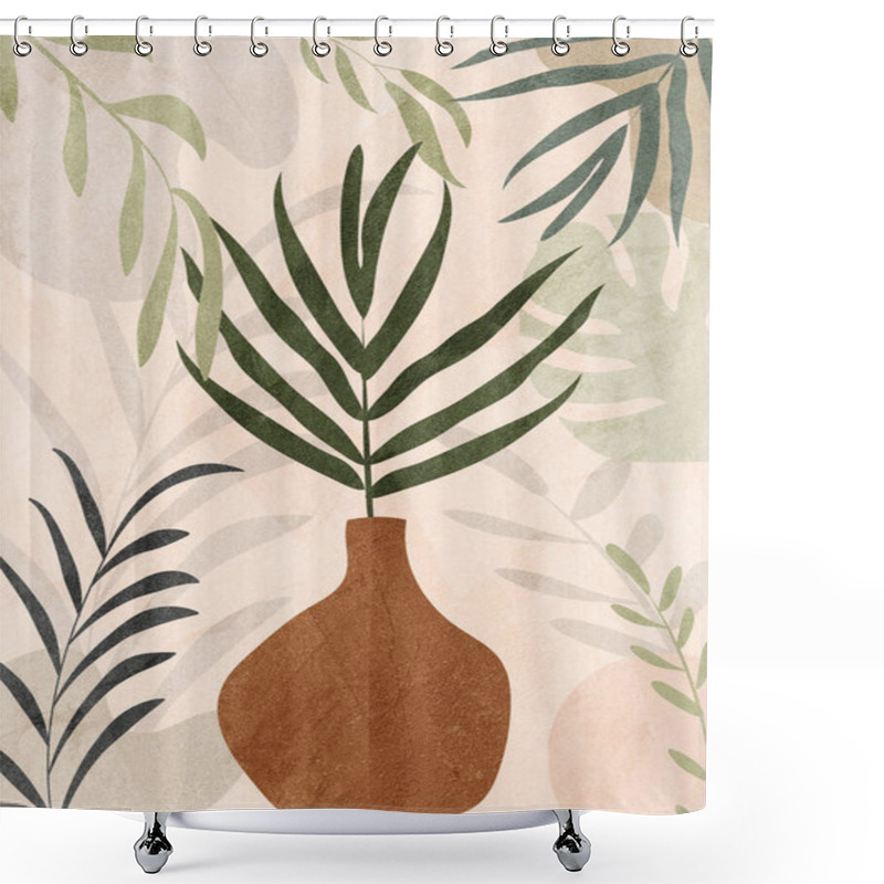 Personality  Organic Geometric Abstract Art, Texture, Geometric Shapes, Beige, Brown, Yellow, Black, Green, Green, Nature, Botanical, Flowers, Leaves, Landscape, F Shower Curtains