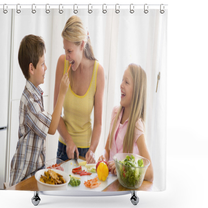 Personality  Mother And Children Prepare A Meal,mealtime Together Shower Curtains