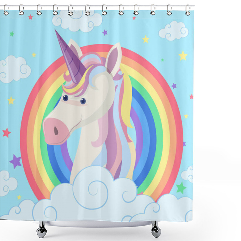 Personality  Unicorn On Rainbow Background Shower Curtains