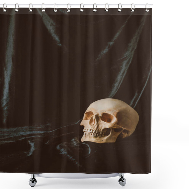 Personality  Scary Skull On Black Cloth With Spider Web For Halloween Shower Curtains