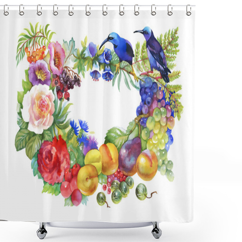 Personality  Birds, Flowers And Fruits Shower Curtains