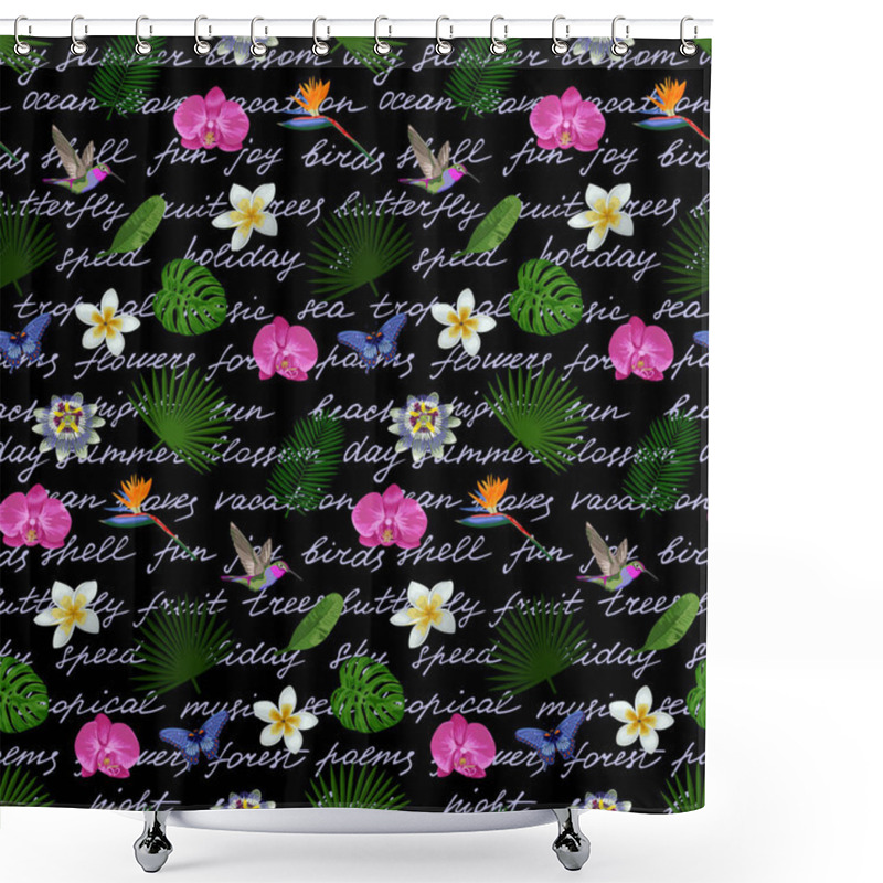 Personality  Tropical Lettering Seamless Pattern Shower Curtains