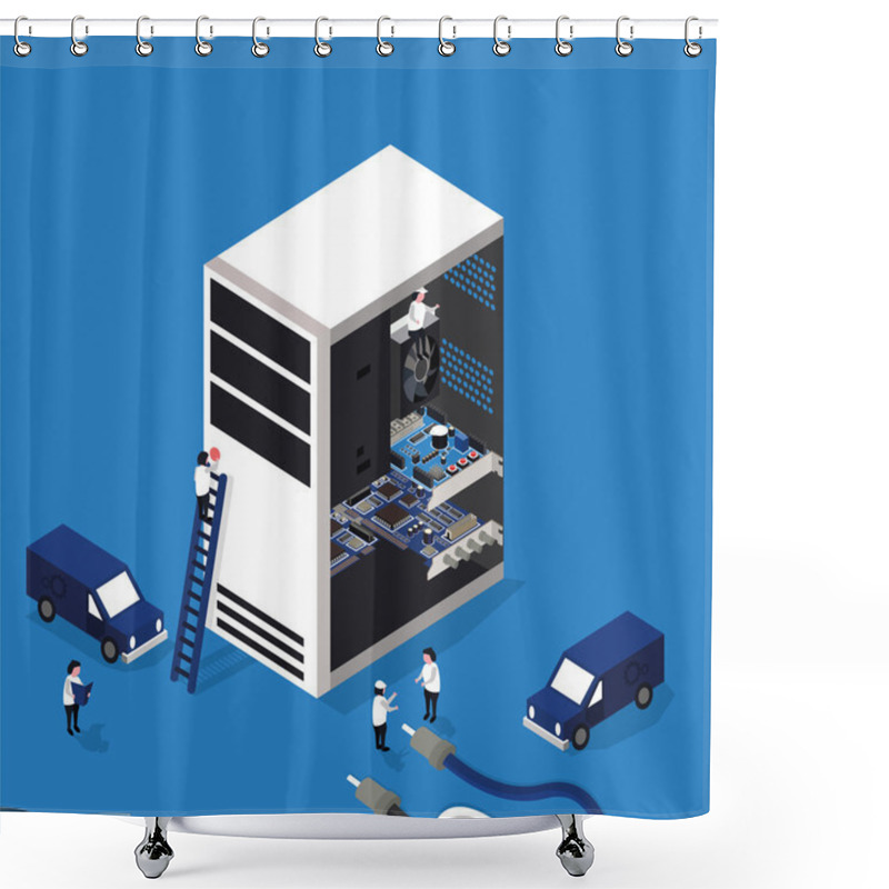 Personality  Computer Repair Service Flat 3D Isometric Shower Curtains