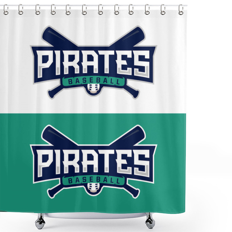 Personality  Modern Professional Vector Emblem Pirates For Baseball In Green Theme. Shower Curtains