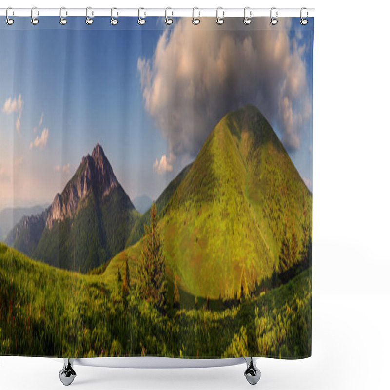 Personality  Rocky Peak At Sunset Shower Curtains