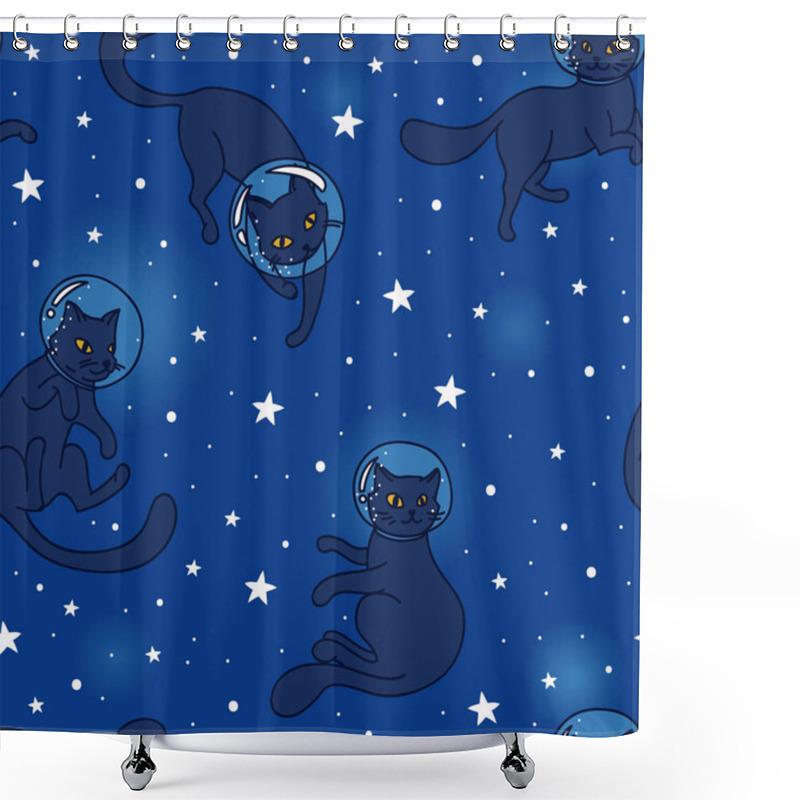 Personality  Cute Doodle Cat-astronauts Floating In Space Shower Curtains