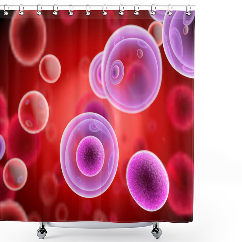 Personality  T Cells Attacking Cancer Cells, 3D Illustration Shower Curtains