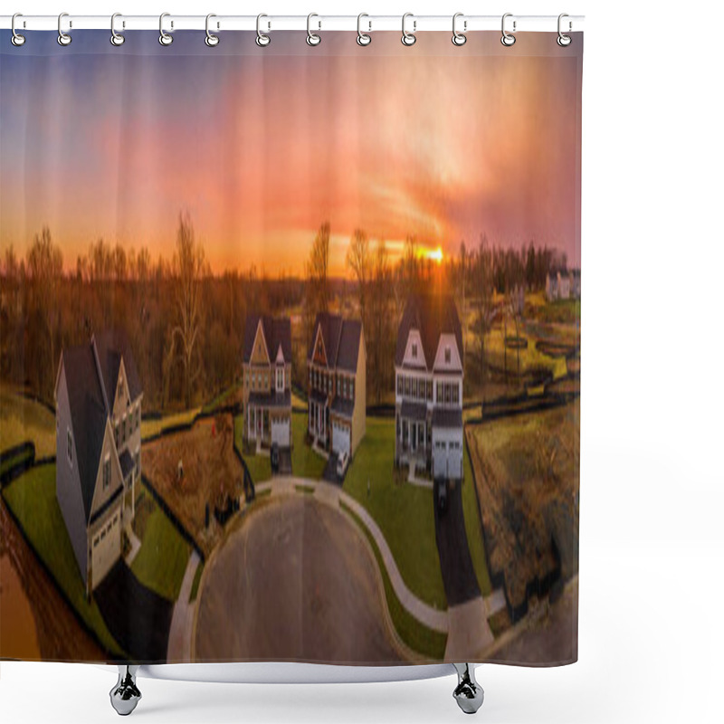 Personality  New American East Coast Neighborhood Dead End Street View During Sunset Shower Curtains