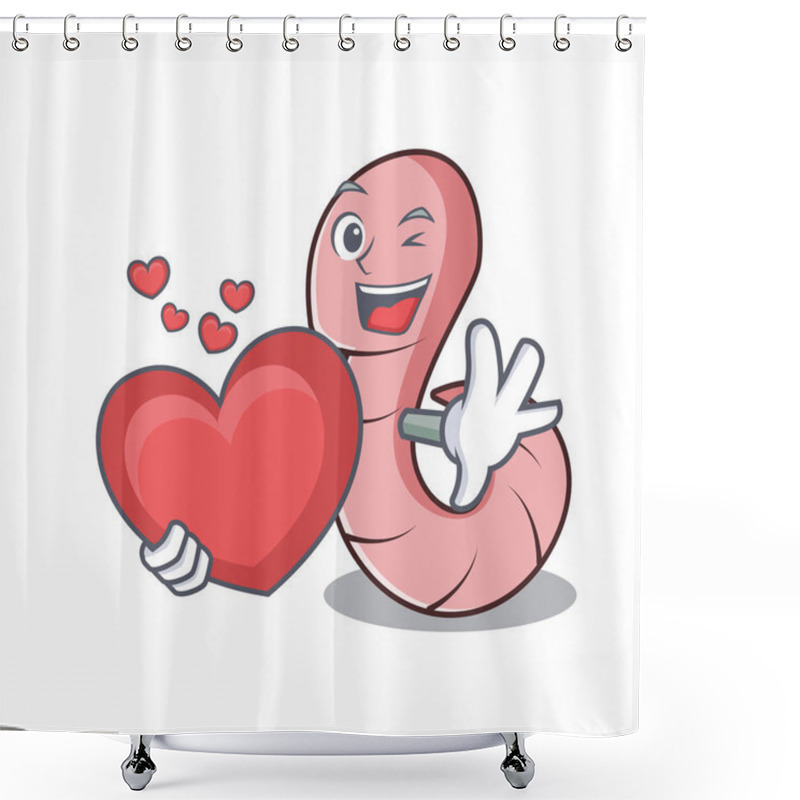 Personality  With Heart Worm Mascot Cartoon Style Vector Illustration Shower Curtains