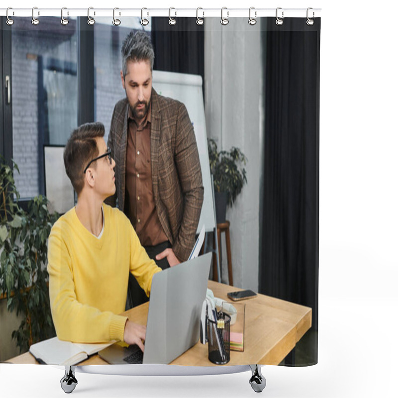 Personality  A New Professional Gets Advice From A Mentor On Their First Day At The Office. Shower Curtains