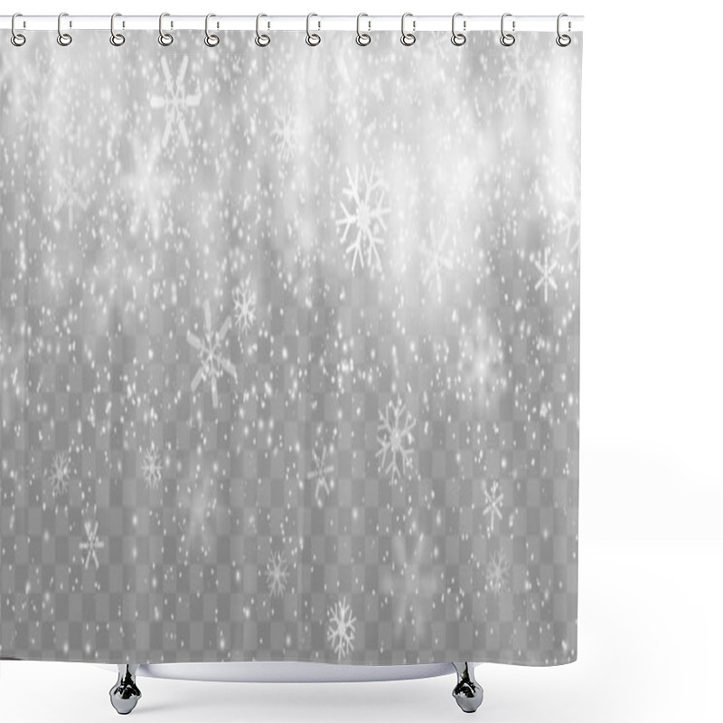 Personality  Winter Snow Fall Overlay Effect, Christmas Holiday Snowfall Background, Snowflakes. Winter Holiday Season, Happy New Year And Merry Christmas Celebration Vector Background With Snowstorm Snowflakes Shower Curtains