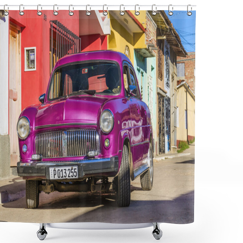 Personality  American Car On Streets Of Cuban  Town Shower Curtains