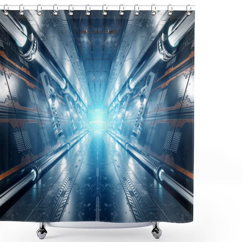 Personality  White And Silver Futuristic Spaceship Interior With Window View On Planet Earth 3d Rendering Elements Of This Image Furnished By NASA Shower Curtains