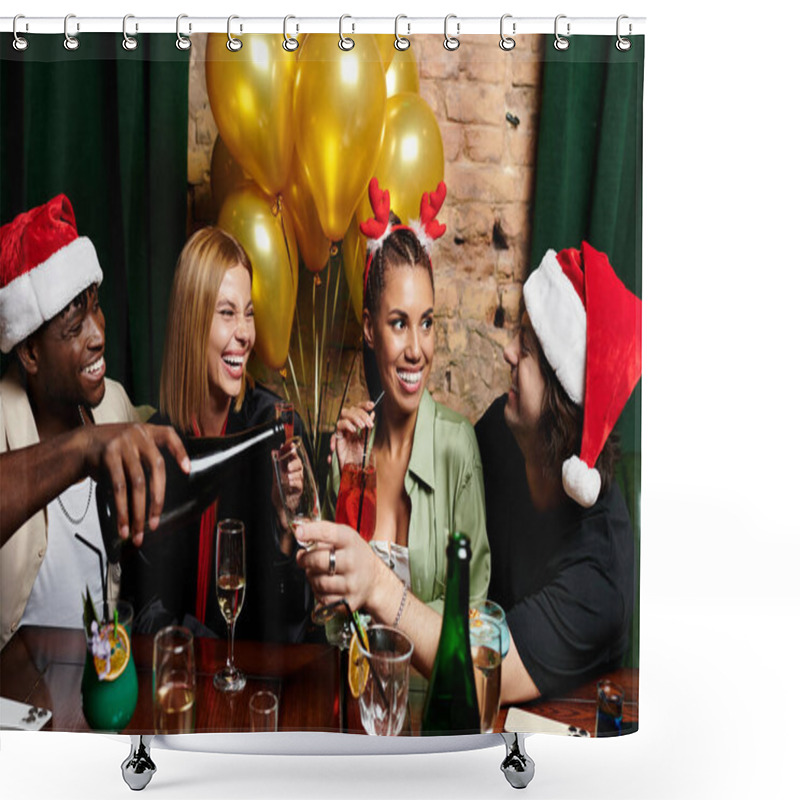 Personality  Colleagues Gather Cheerfully, Enjoying Festive Drinks And Sharing Laughter At A Joyous Celebration. Shower Curtains