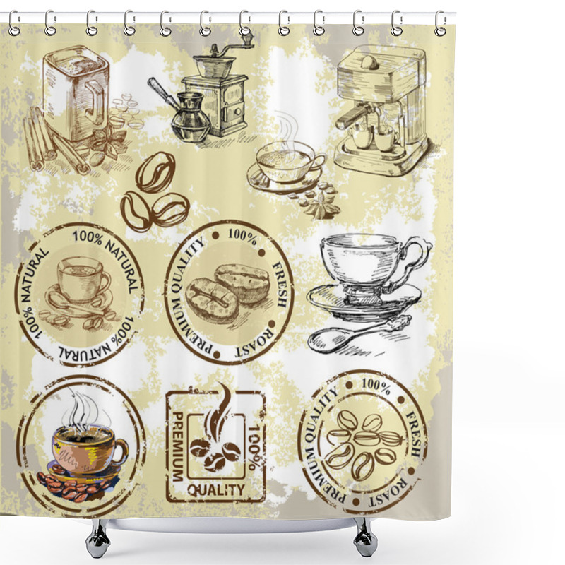 Personality  Vector Coffee Elements Shower Curtains