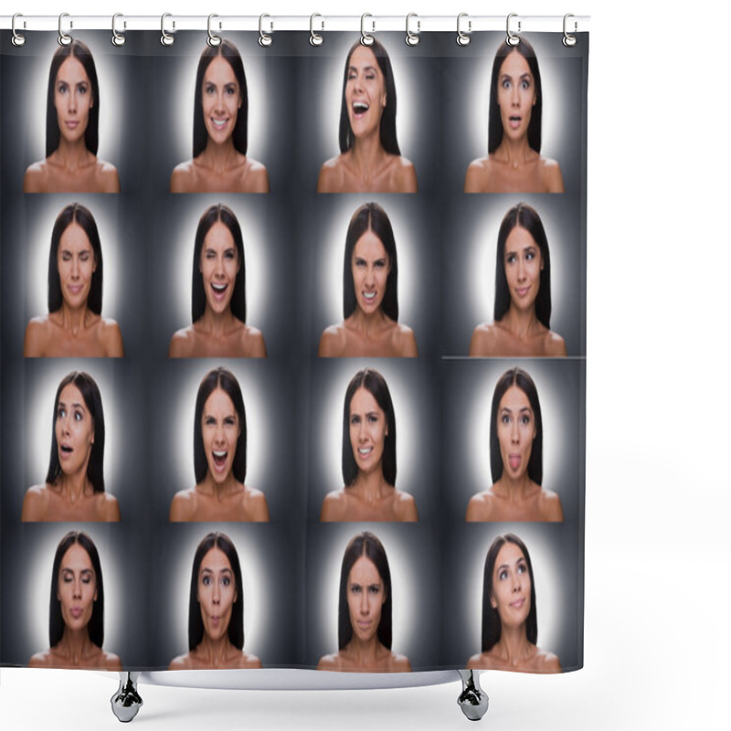 Personality  Collage Woman Expressing Diverse Emotions Shower Curtains