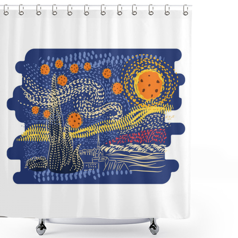 Personality  Starry Night Van Gogh Art Style Vector. Shower Curtains