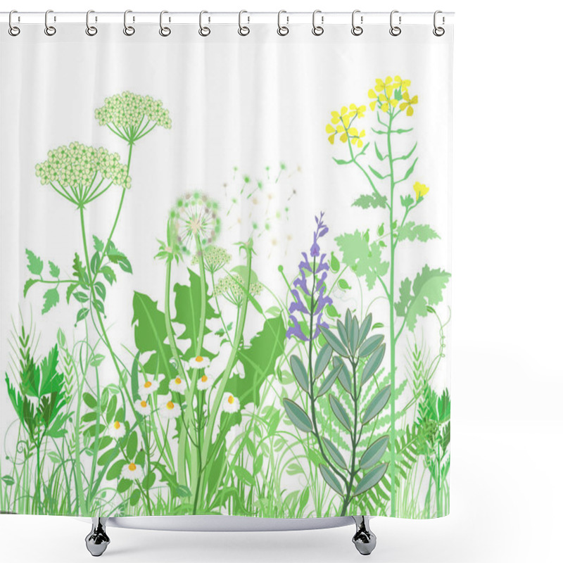 Personality  Herbs And Wild Flowers. Botanical Illustration Shower Curtains