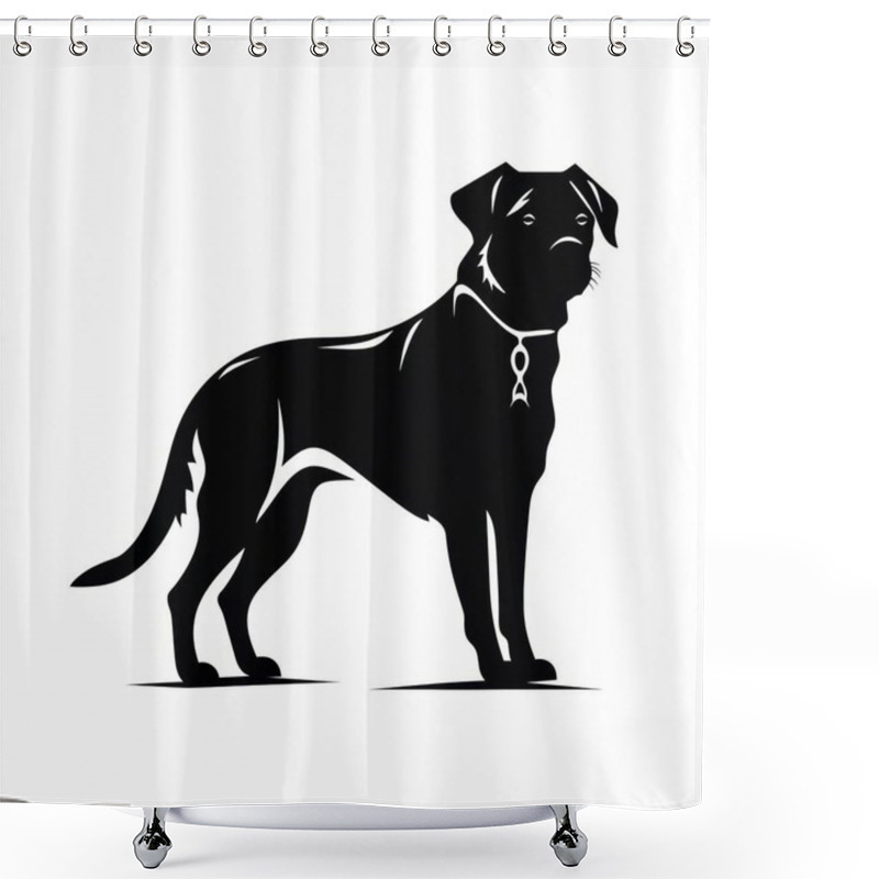 Personality  Stylized Black Silhouette Of A Dog Standing Proudly, Showcasing Its Strong Physique And Attentive Demeanor. Shower Curtains