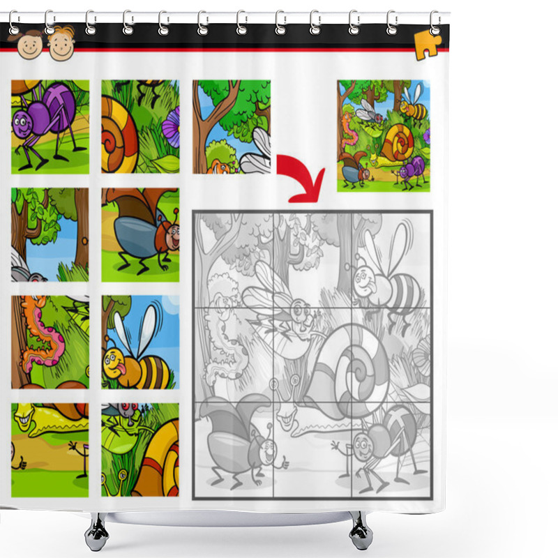 Personality  Cartoon Insects Jigsaw Puzzle Game Shower Curtains