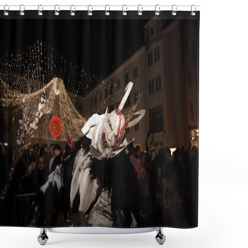 Personality  Villach, Austria - 11.29.2024: Processions Of The Terrible Krampus At The Famous Krampuslauf In Villach Shower Curtains