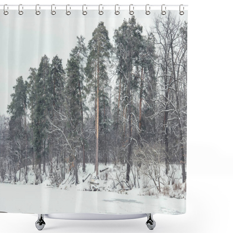 Personality  Frozen River And Trees In Snowy Park Shower Curtains