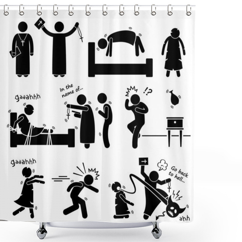 Personality  Exorcist Exorcism Evil Demon Spirit Ritual Stick Figure Pictogram Icon Shower Curtains