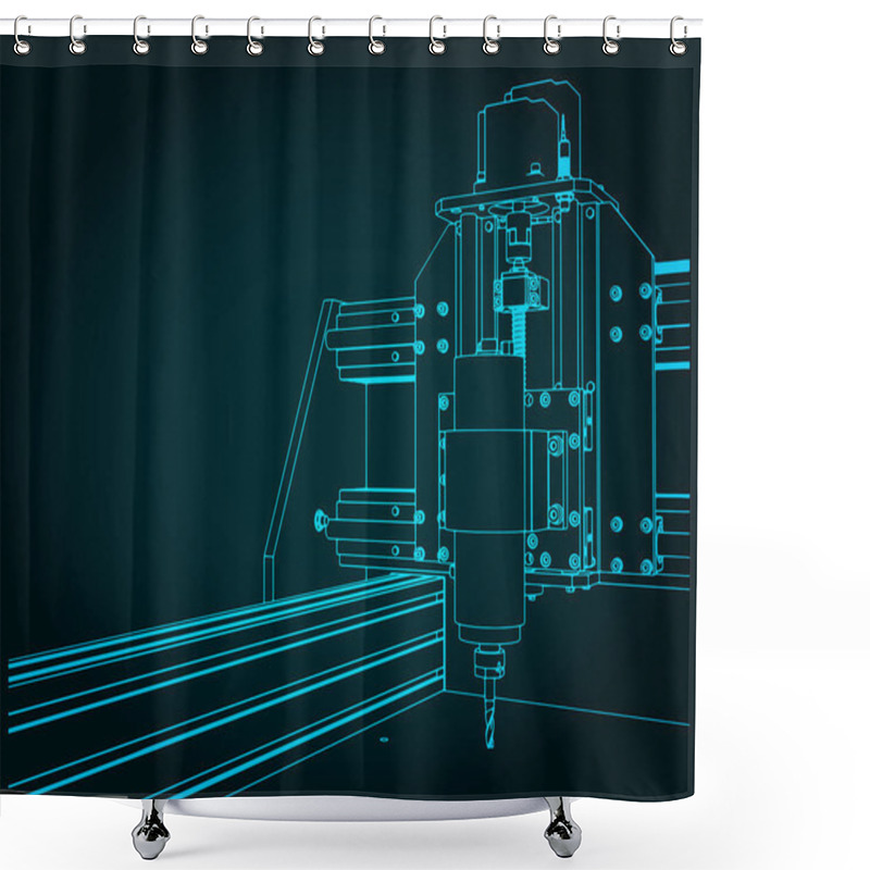 Personality  Stylized Vector Illustrations Of Automated CNC Machine For 3D Carving Close-up Drawings Shower Curtains