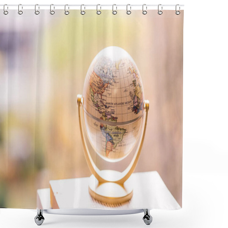 Personality  Planning The Next Journey: Miniature Globe On A Stack Of Books. Shower Curtains