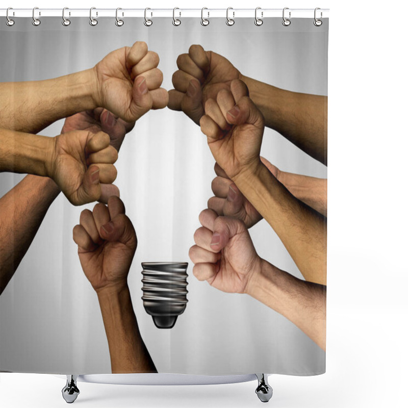 Personality  Protesting People Demonstrating Together As A Diverse Group Coming Together Joining Hands Into The Shape Of An Inspirational Light Bulb As A Community Rights Metaphor With 3D Elements. Shower Curtains