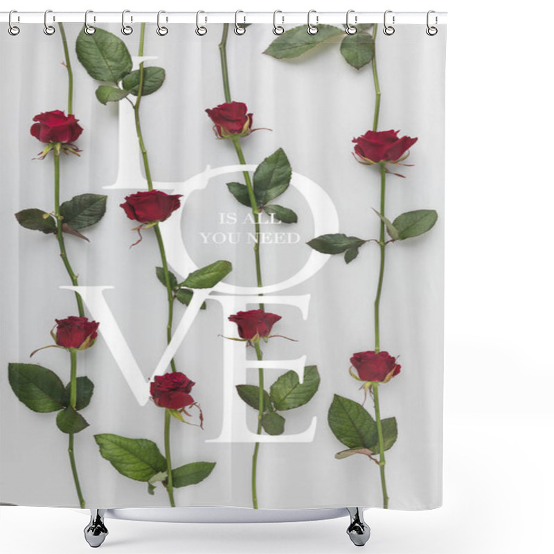 Personality  Full Frame Of Arranged Red Roses Isolated On White, St Valentines Day Holiday Concept Shower Curtains