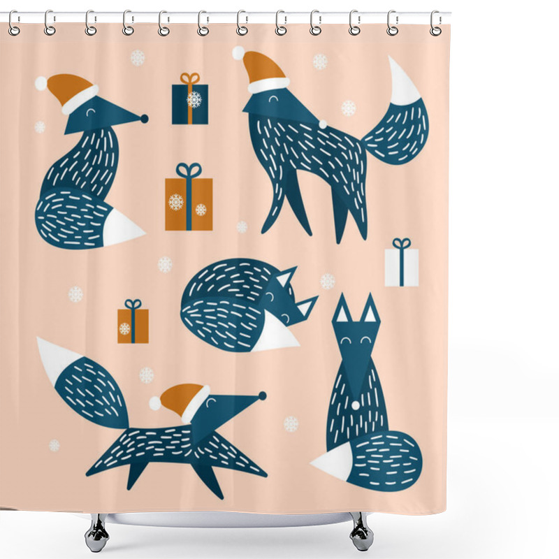 Personality  Christmas Set Of Foxes In Scandinavian Style Shower Curtains