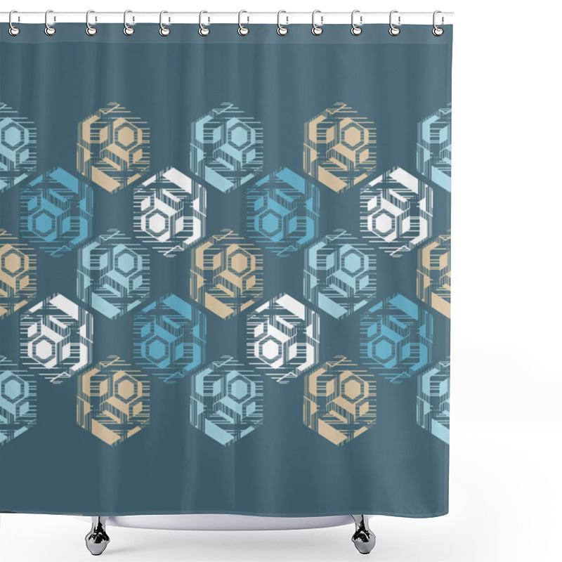 Personality  Seamless Abstract Geometric Pattern. Shapes Of Hexagons. Vector Pattern. Mosaic Texture. Scribble Texture. Can Be Used For Wallpaper, Textile, Invitation Card, Wrapping, Web Page Background. Shower Curtains