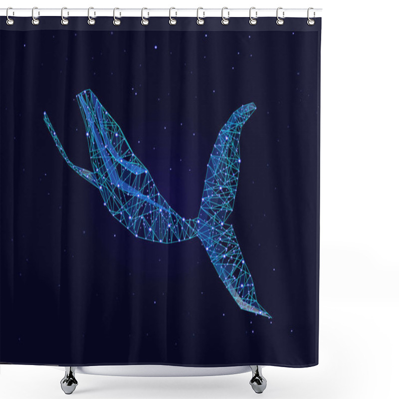 Personality  Blue Whale In The Form Of A Starry Sky Or Space, Consisting Of Points, Lines, And Shapes In The Form Of Planets, Stars And The Universe. Shower Curtains