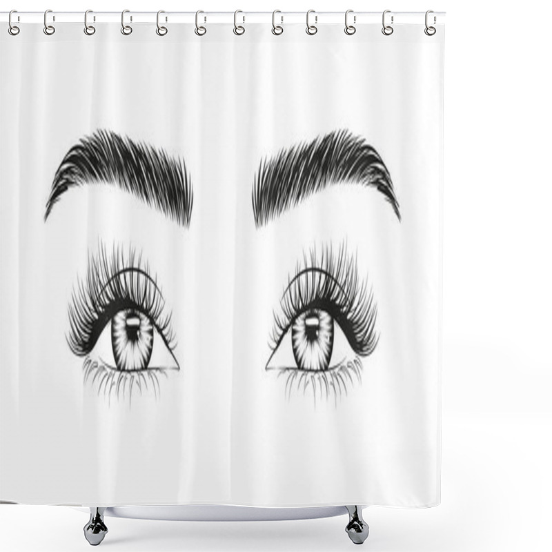 Personality  Woman's Sexy Makeup Look With Perfectly Shaped Eyebrows And Lashes Bottom View. Vector Illustration For Business Visit Card, Typograph, Print. Perfect Salon Look. Brows And Lashes Lamination. Shower Curtains