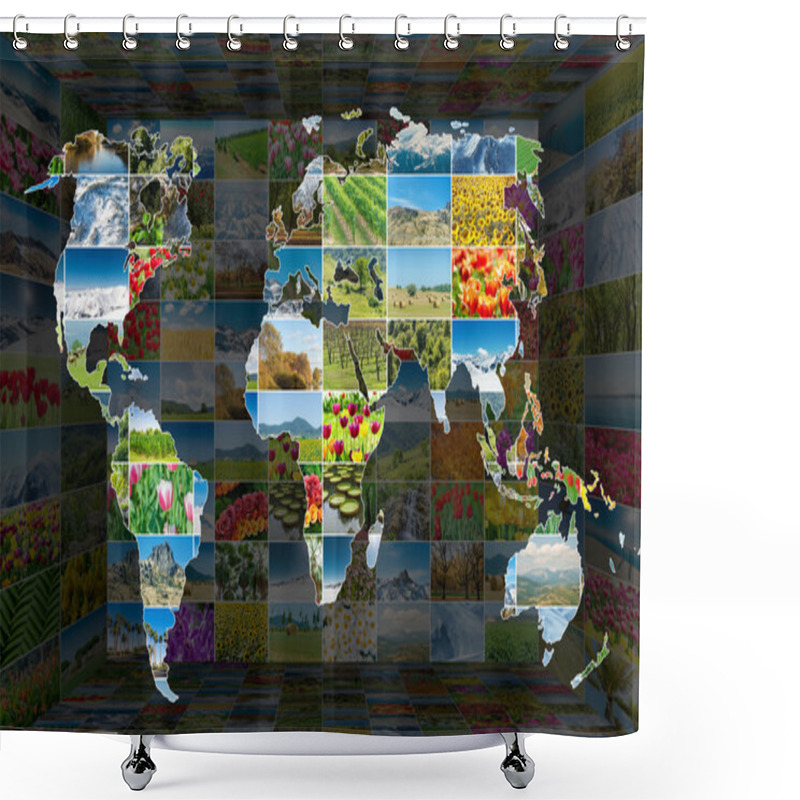 Personality  World Map With Many Nature Photos Shower Curtains