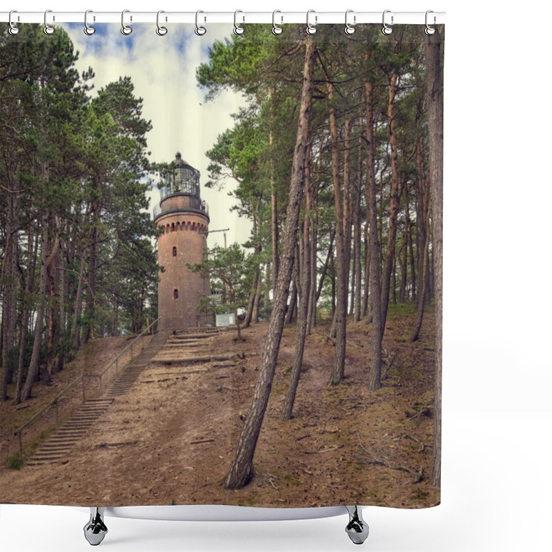 Personality  Czolpino Lighthouse Among The Trees Shower Curtains