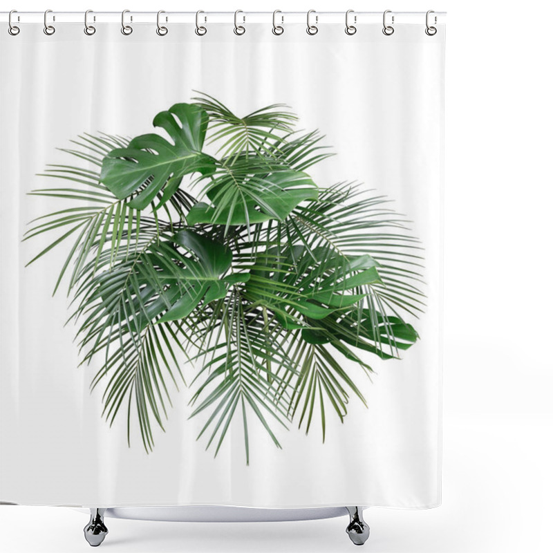 Personality  Trendy Monstera And Tropical Palm Leaves Layout Precisely Isolated On White Background. Side Arrangement Night Bouquet View. Shower Curtains